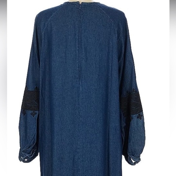 Ne Quittez Pass Open Sky chambray embroidered balloon sleeves dress Sz L - Picture 10 of 13